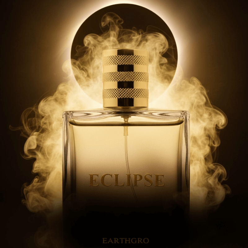 ECLIPSE mens fragrance by Max Millies - 100ml bottle with golden accents and smoke effect.